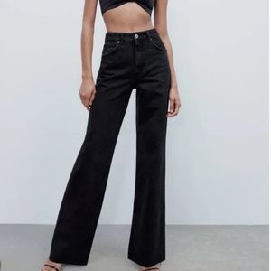 ZARA black wide leg jeans (100% cotton). Size 2.